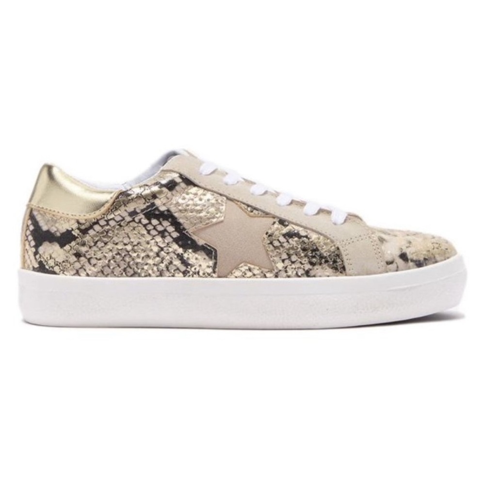 NEW! STEVE MADDEN Sneakers Starling Gold Snake Star Leather Low Top Lace Up 6.5